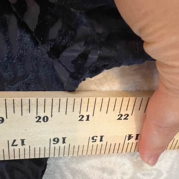 NAVY BLUE SHEER ZEBRA STRIPE VELVET STRETCH LONG SLEEVE SEXY TOP NWT S RUNS BIG - Picture 11 of 12